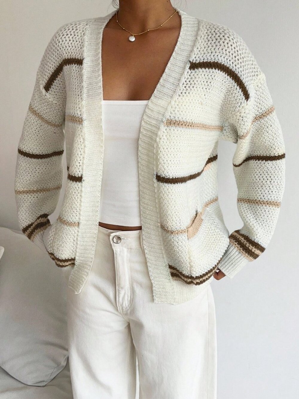 Multicolor Casual Women's Striped Pattern Cardigan - Picture 3 of 7